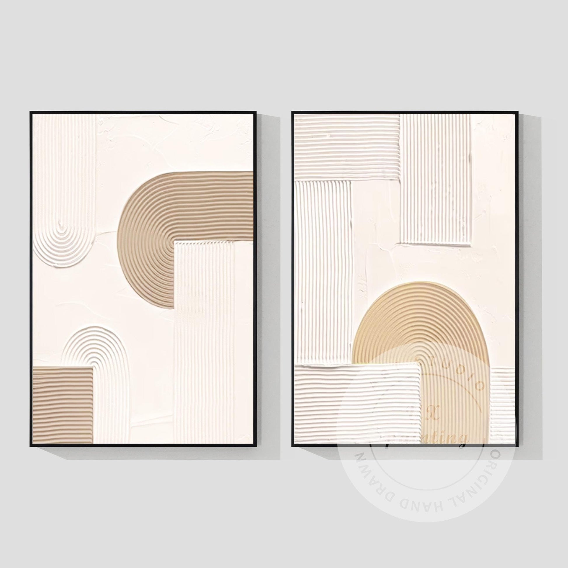 Abstract Geometric Painting Set: Beige Textured Organic Art on Canvas #6