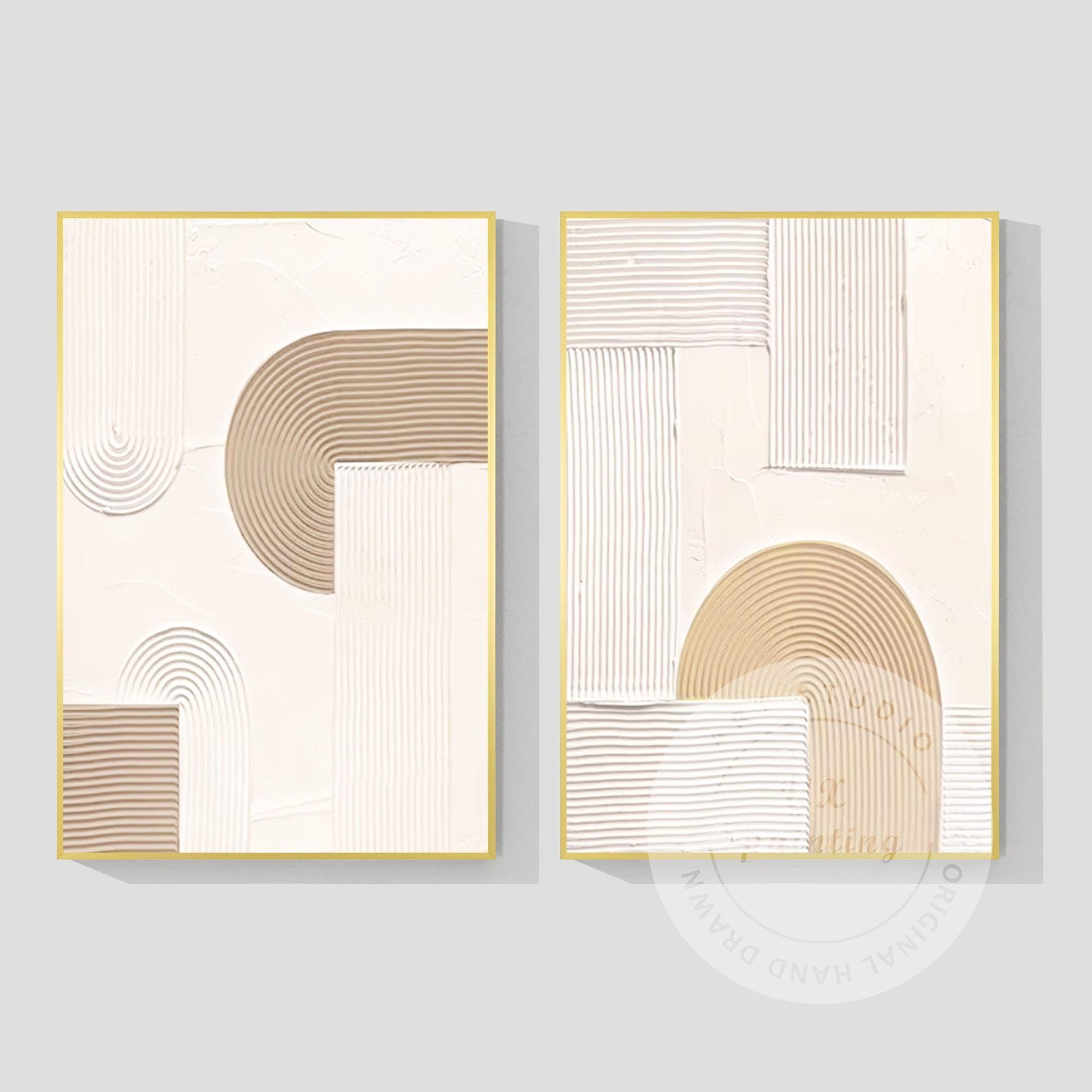 Abstract Geometric Painting Set: Beige Textured Organic Art on Canvas #7