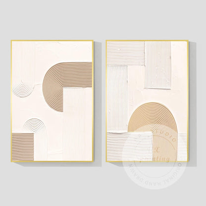 Abstract Geometric Painting Set: Beige Textured Organic Art on Canvas #7