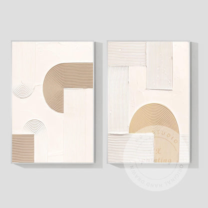 Abstract Geometric Painting Set: Beige Textured Organic Art on Canvas #8