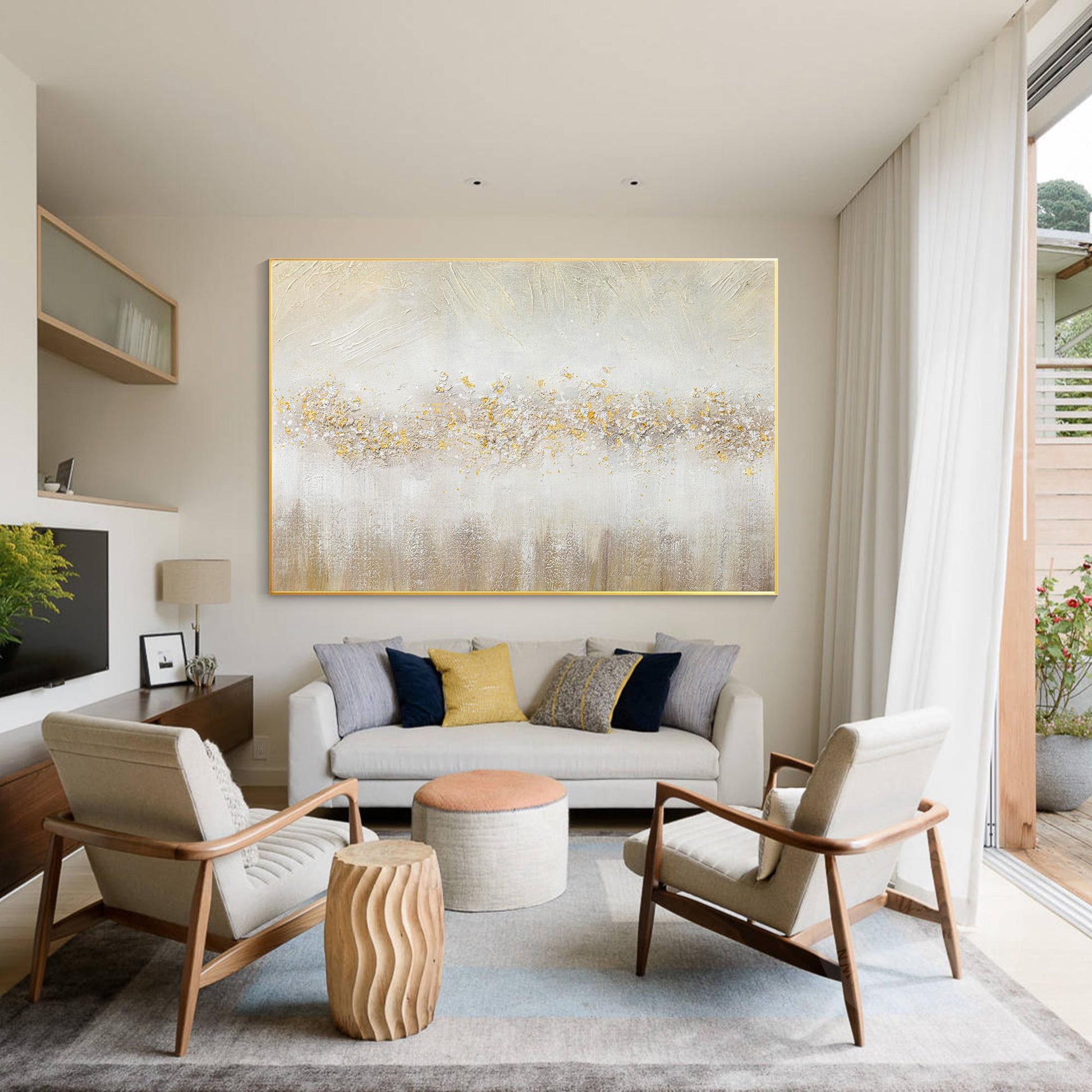 Abstract Gold Flowers Painting: Brown Textured Beige Wabi Sabi Wall Art #2