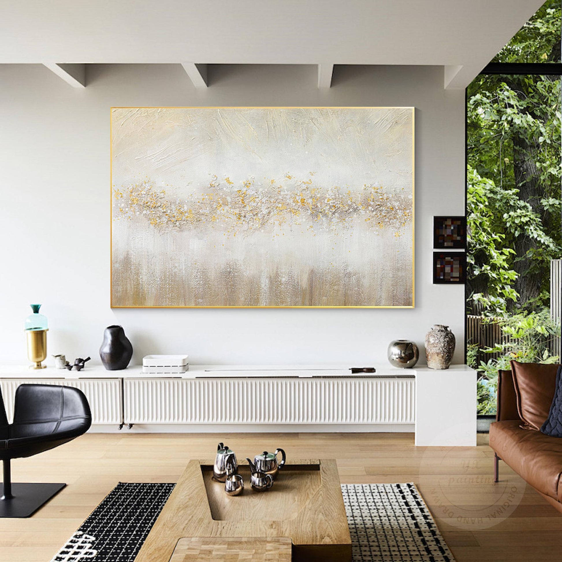 Abstract Gold Flowers Painting: Brown Textured Beige Wabi Sabi Wall Art #3