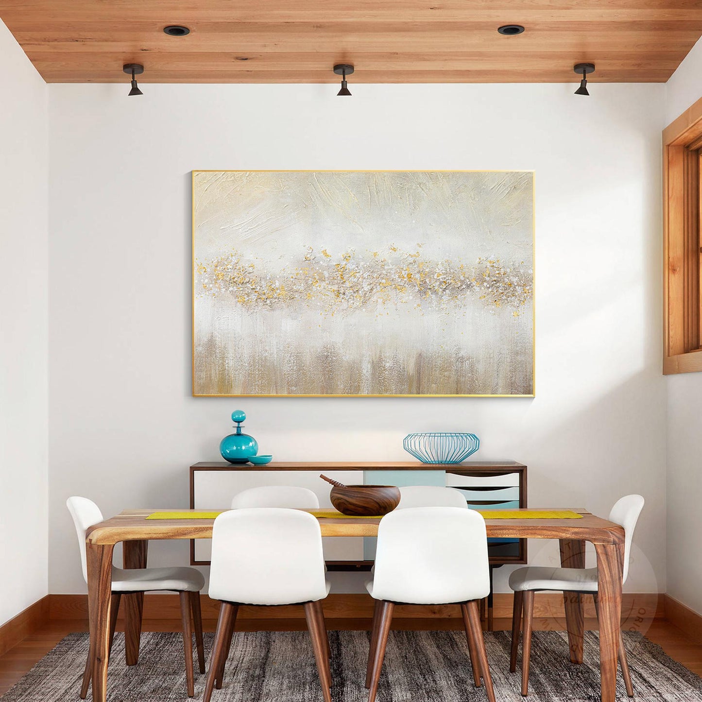 Abstract Gold Flowers Painting: Brown Textured Beige Wabi Sabi Wall Art #4