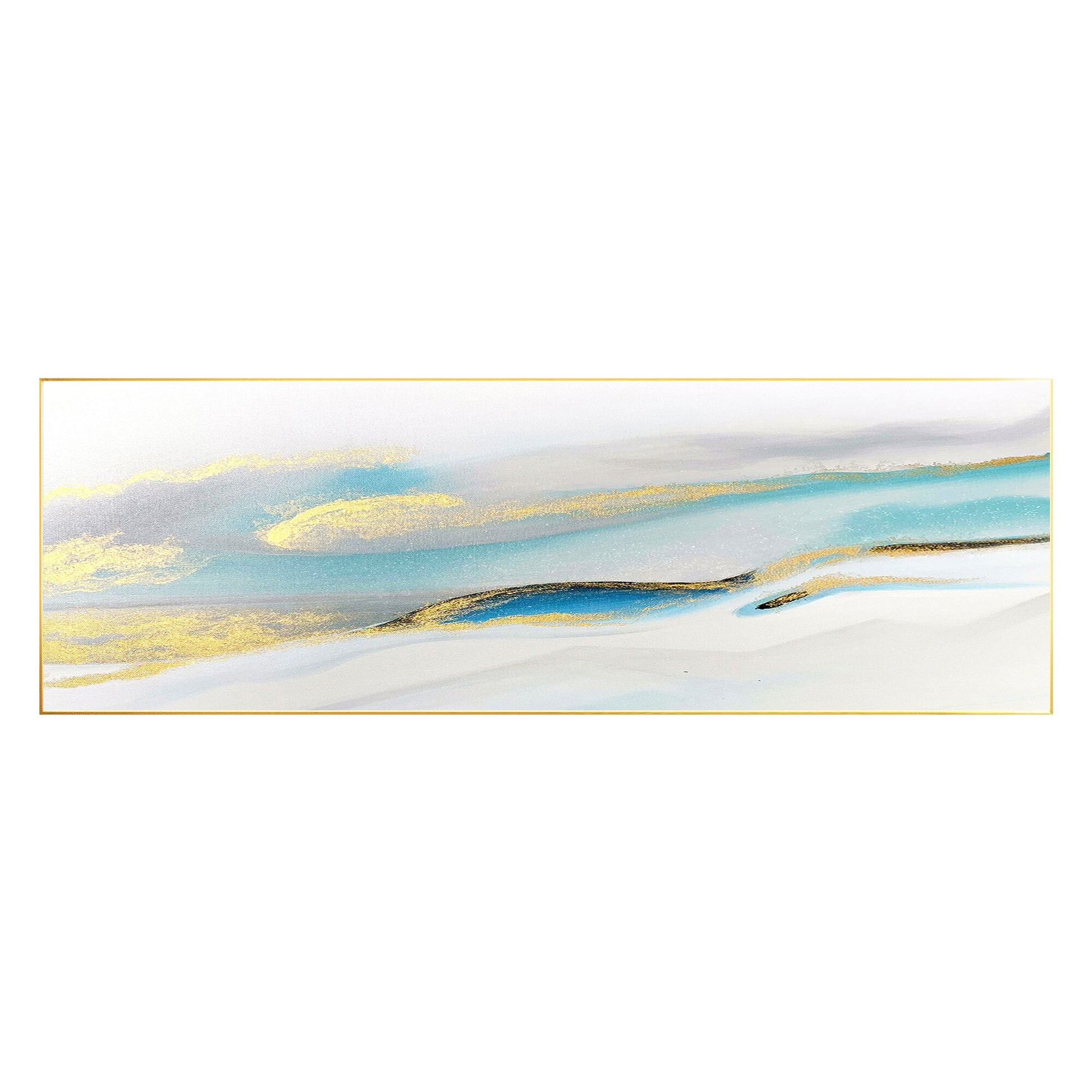 Abstract Gold & Light Blue Landscape Painting: Extra Large Framed Canvas Art #7