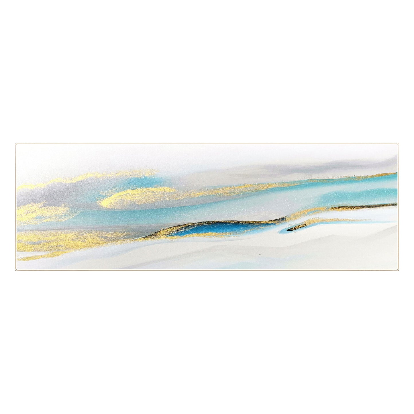 Abstract Gold & Light Blue Landscape Painting: Extra Large Framed Canvas Art #8