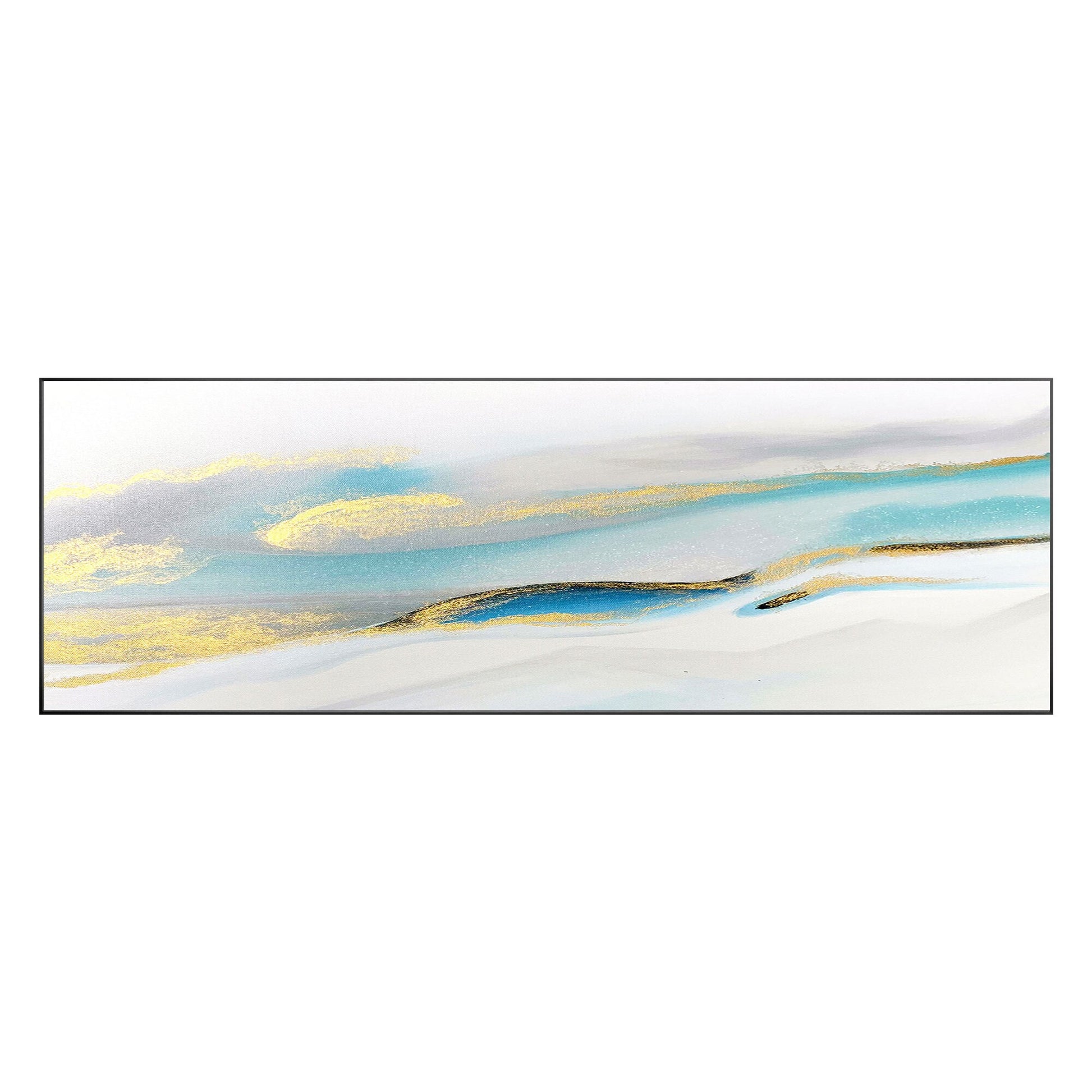 Abstract Gold & Light Blue Landscape Painting: Extra Large Framed Canvas Art #9