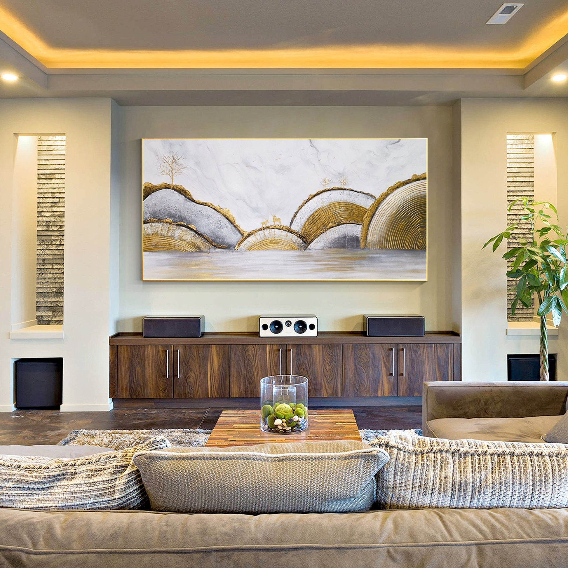 Abstract Gold Line Art Original Abstract Paintings On Canvas Large painting Gold #3