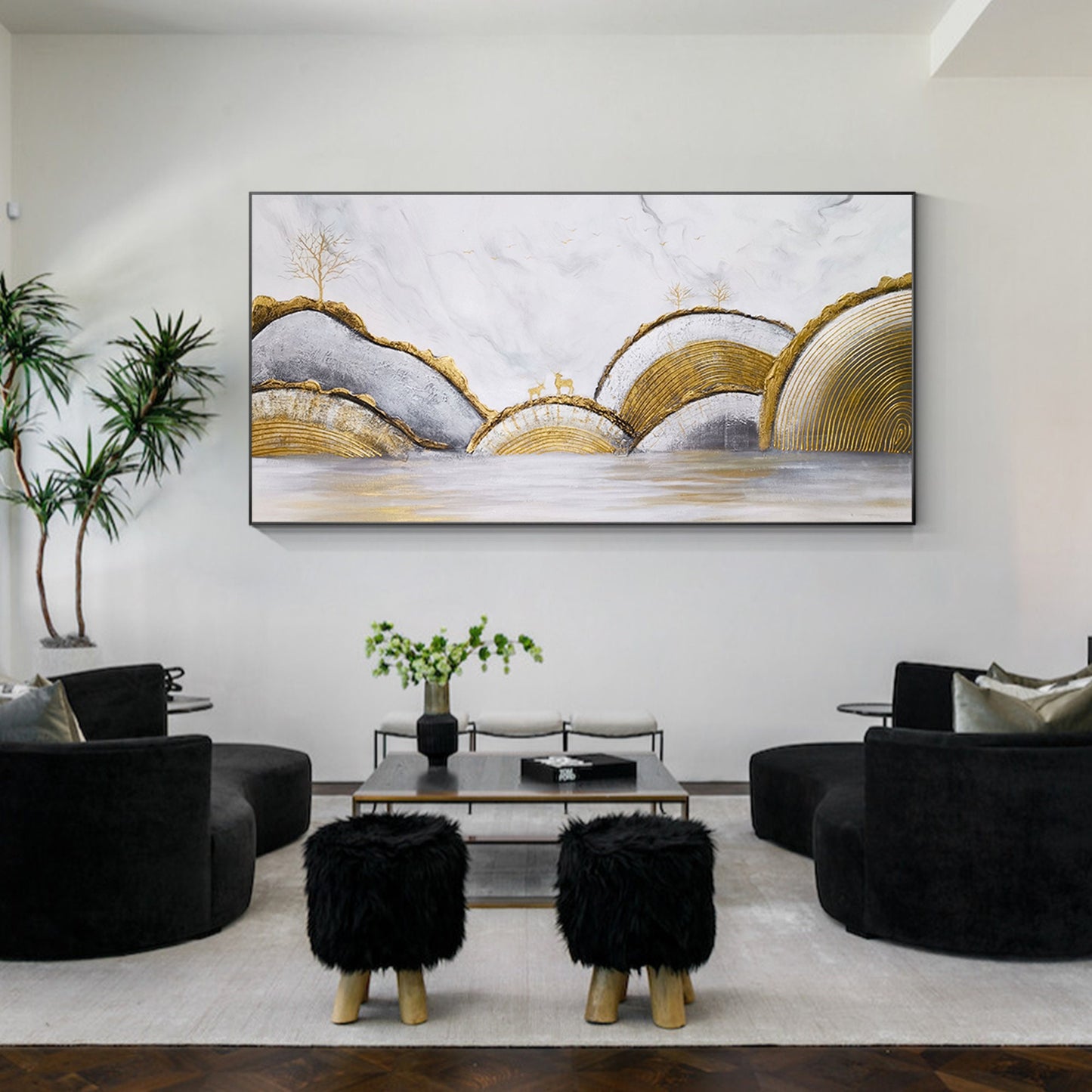 Abstract Gold Line Art Original Abstract Paintings On Canvas Large painting Gold #5