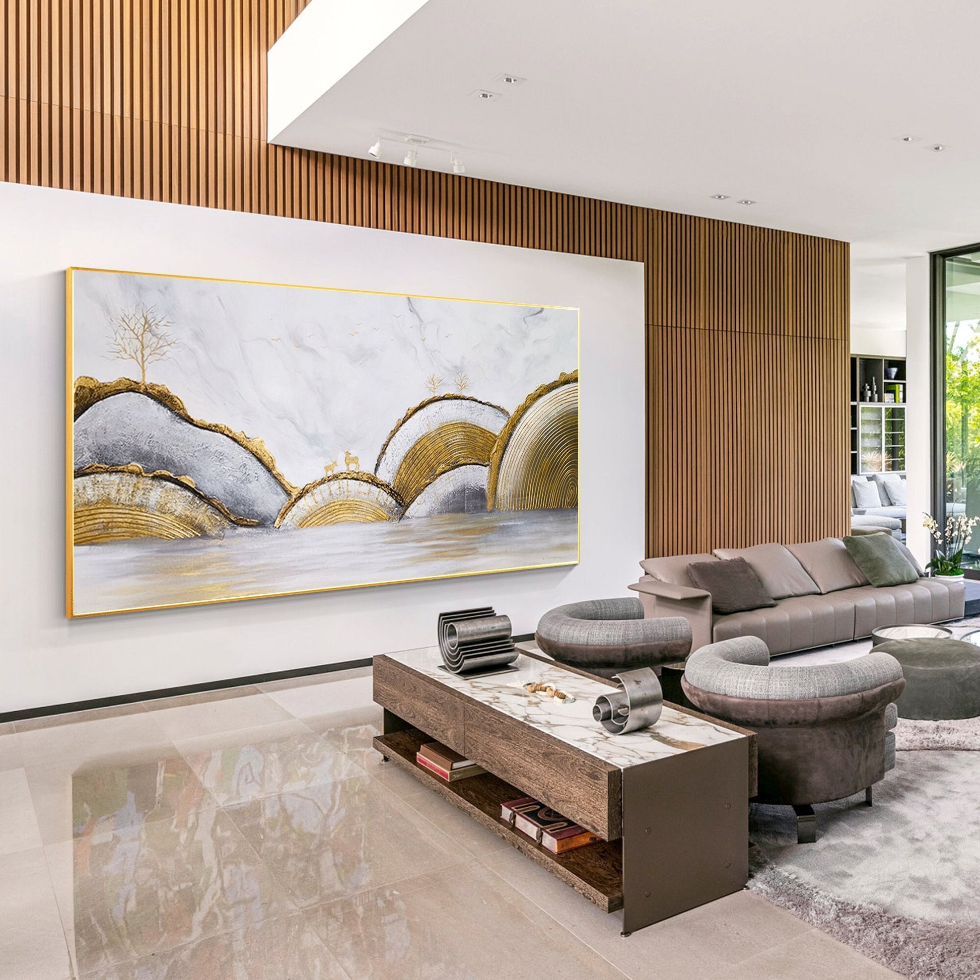 Abstract Gold Line Art Original Abstract Paintings On Canvas Large painting Gold #1