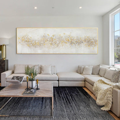 Abstract Gold & Silver Flowers Painting: Textured Beige Wabi Sabi Wall Art #2