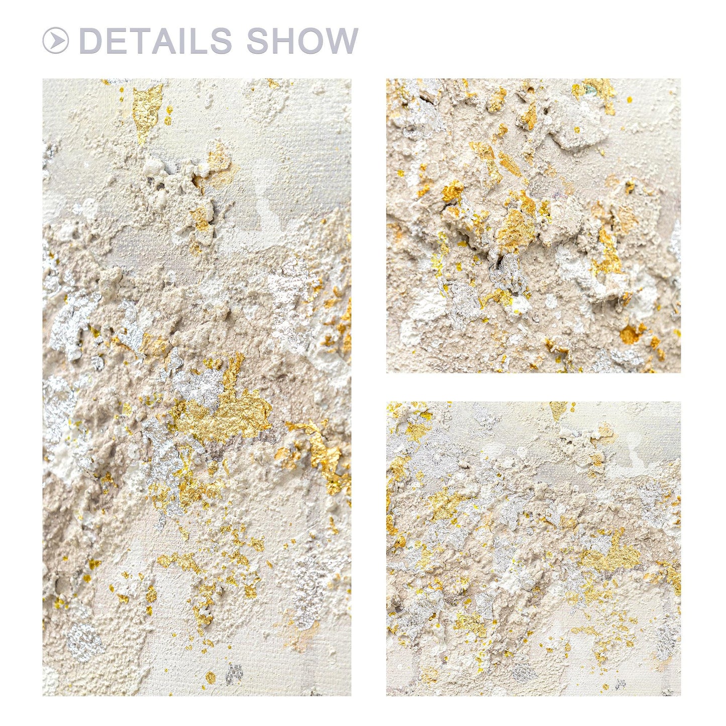 Abstract Gold & Silver Flowers Painting: Textured Beige Wabi Sabi Wall Art #3