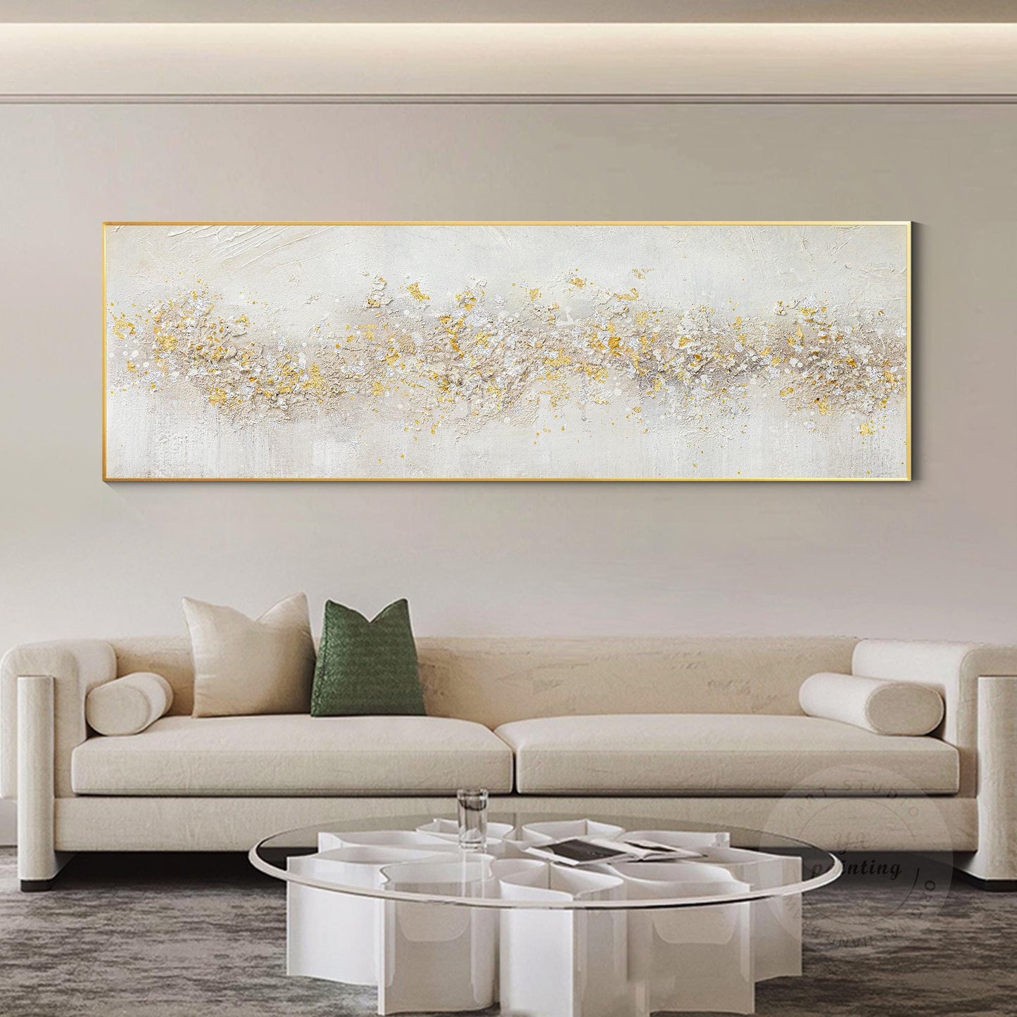 Abstract Gold & Silver Flowers Painting: Textured Beige Wabi Sabi Wall Art #5