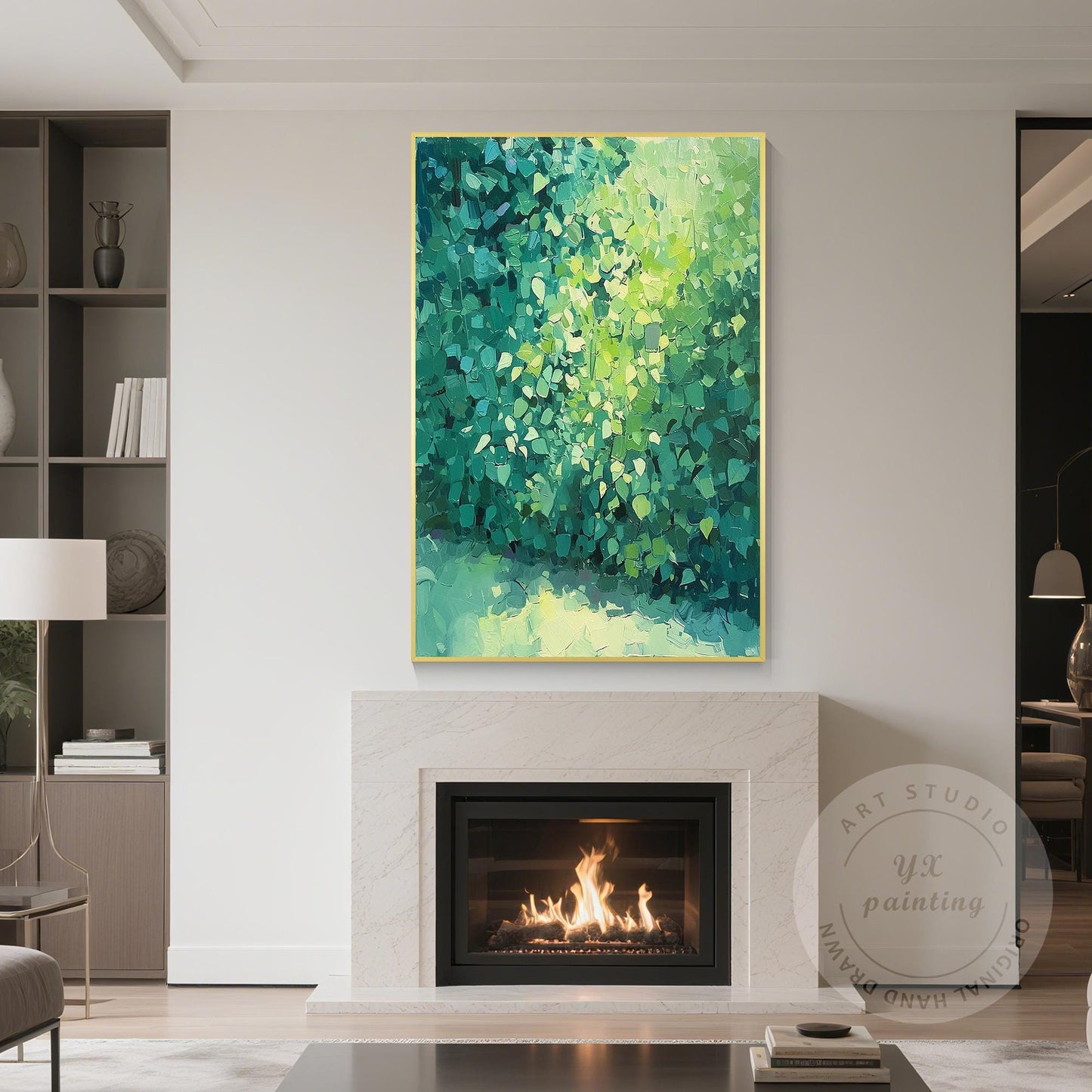 Abstract Green Textured Painting, Minimalist Original Canvas Wall Art, Modern Ea #4