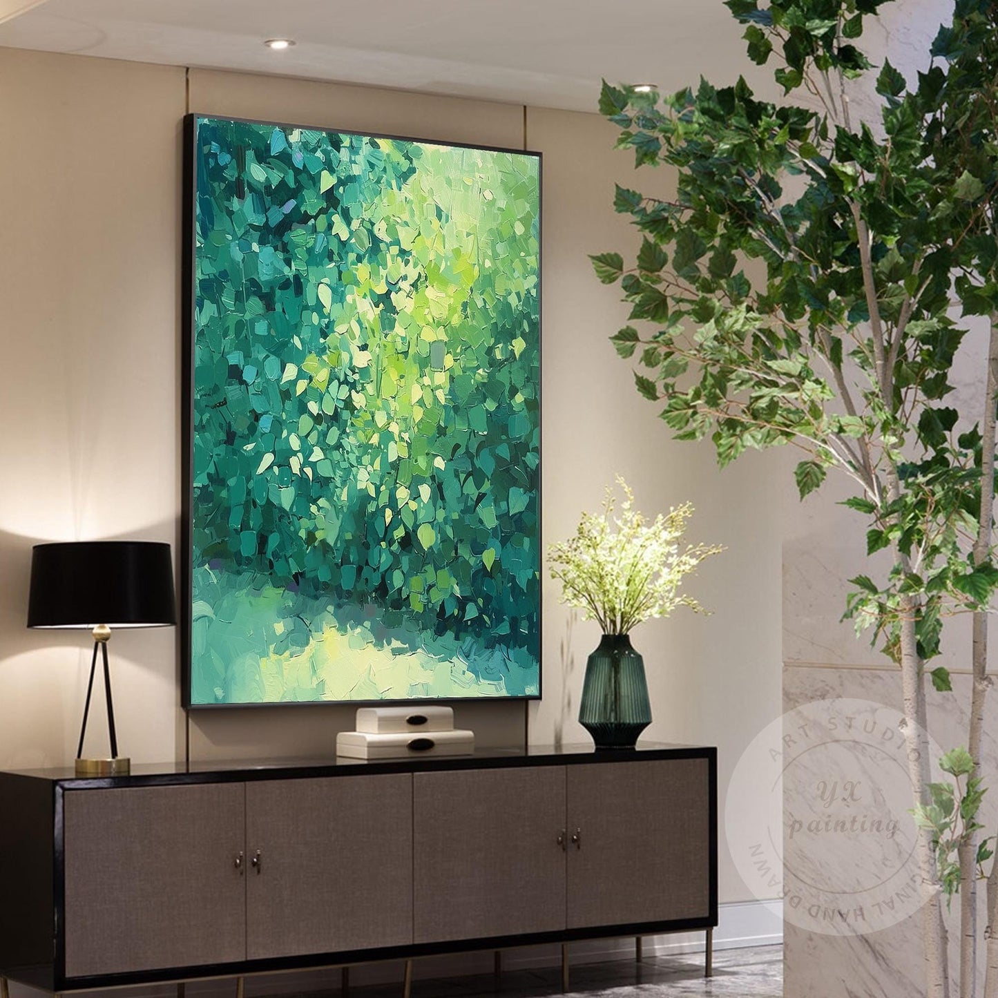 Abstract Green Textured Painting, Minimalist Original Canvas Wall Art, Modern Ea #1