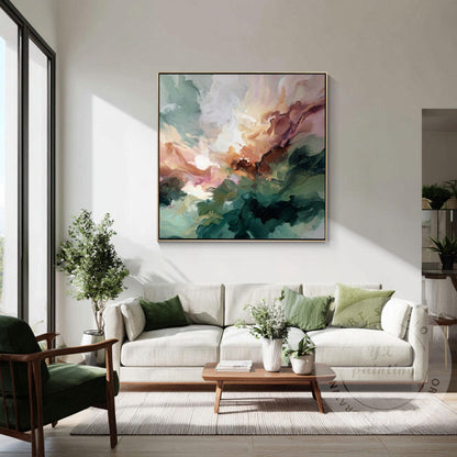 Abstract Green Wall Art, Modern Fluid Painting, Organic Landscape Canvas, Neutra #2