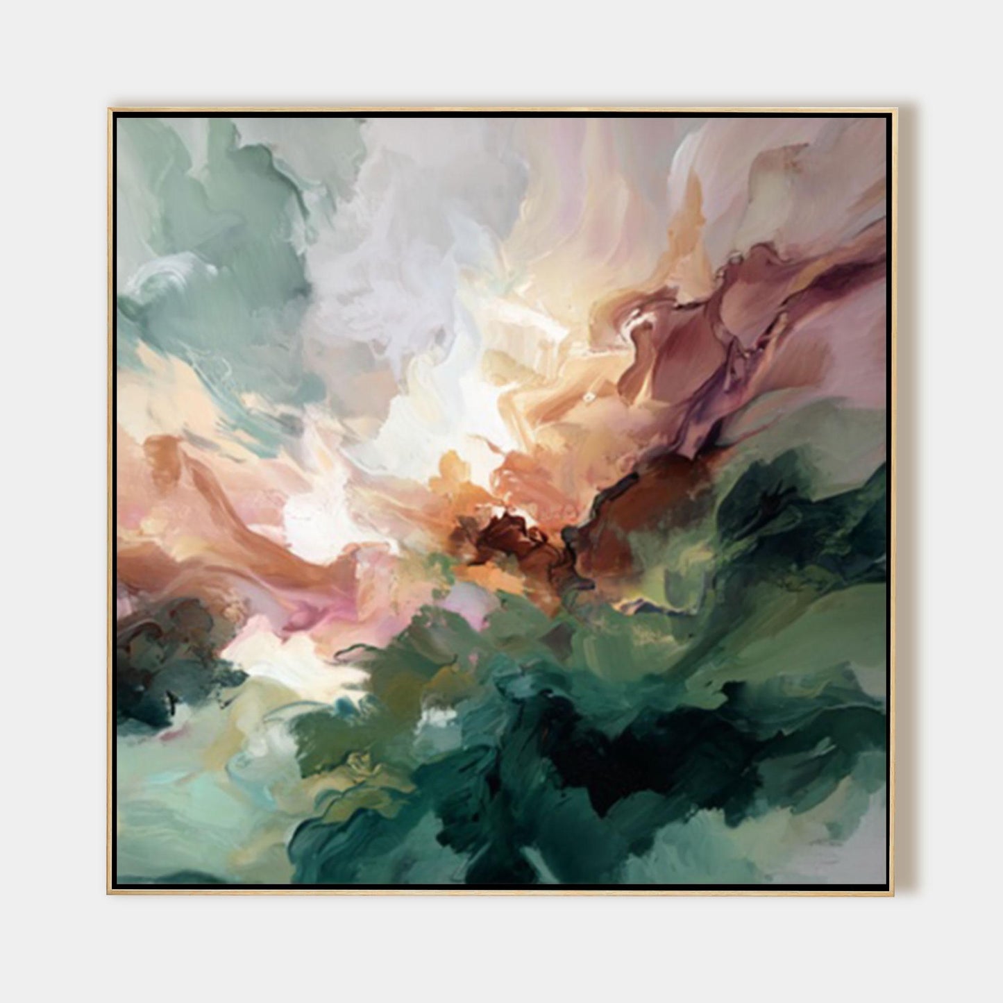 Abstract Green Wall Art, Modern Fluid Painting, Organic Landscape Canvas, Neutra #11