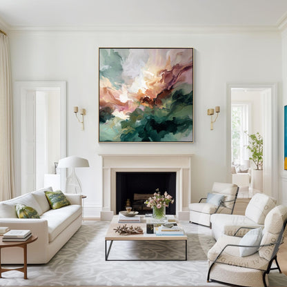 Abstract Green Wall Art, Modern Fluid Painting, Organic Landscape Canvas, Neutra #4