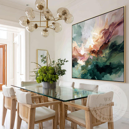 Abstract Green Wall Art, Modern Fluid Painting, Organic Landscape Canvas, Neutra #5