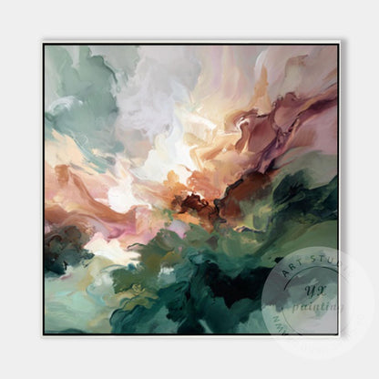 Abstract Green Wall Art, Modern Fluid Painting, Organic Landscape Canvas, Neutra #6