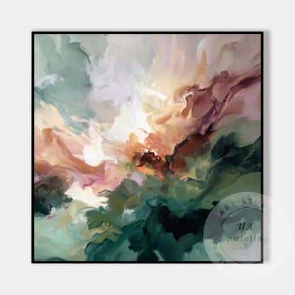 Abstract Green Wall Art, Modern Fluid Painting, Organic Landscape Canvas, Neutra #7