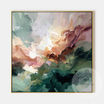 Abstract Green Wall Art, Modern Fluid Painting, Organic Landscape Canvas, Neutra #8