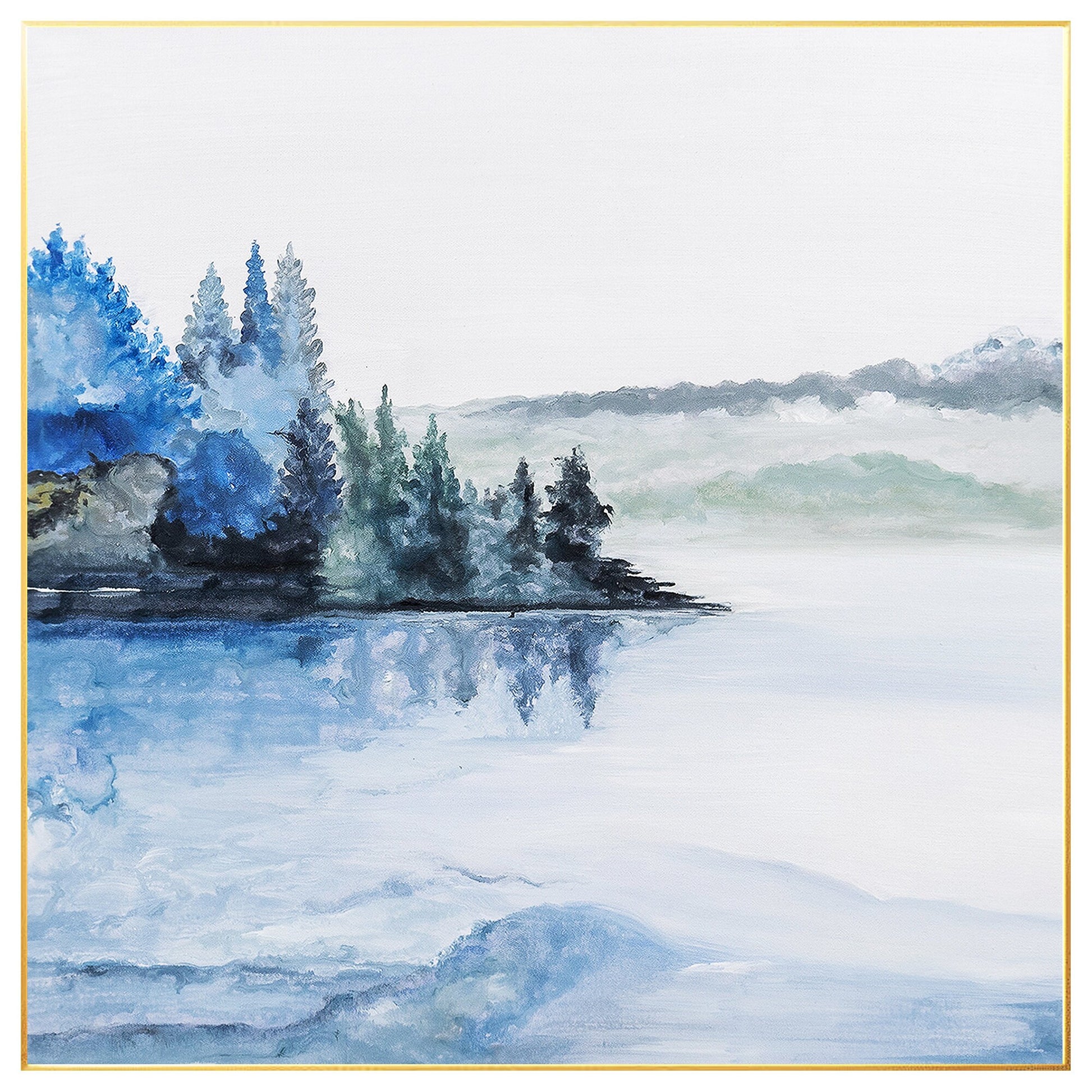 Abstract Lake Painting: Square Watercolor Wall Art on Canvas #8