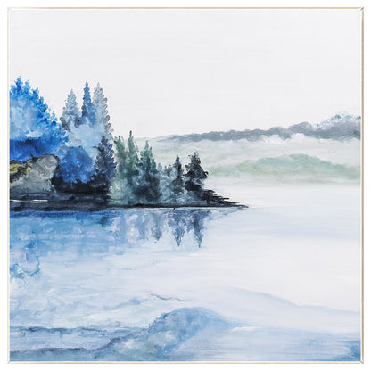 Abstract Lake Painting: Square Watercolor Wall Art on Canvas #9