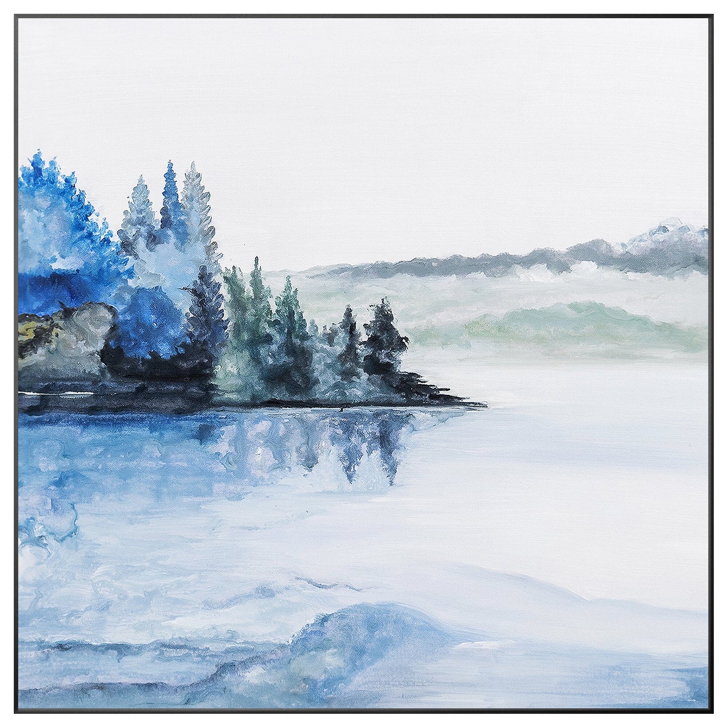 Abstract Lake Painting: Square Watercolor Wall Art on Canvas #10