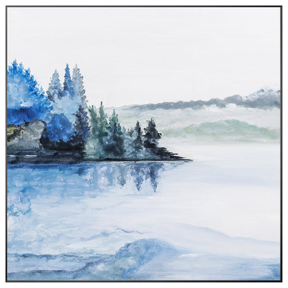 Abstract Lake Painting: Square Watercolor Wall Art on Canvas #10