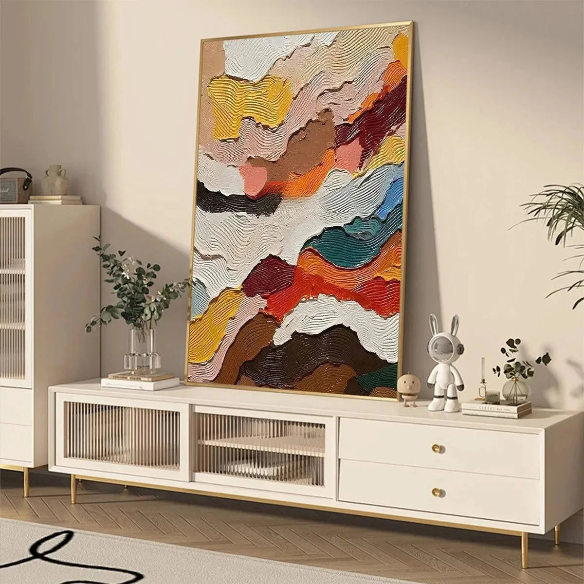 ABSTRACT LANDSCAPE: Textured Colorful Vertical Impasto | rolled canvas, ready for custom framing