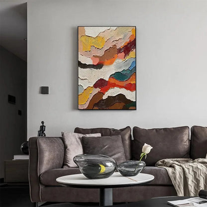 ABSTRACT LANDSCAPE: Textured Colorful Vertical Impasto | Landscape mood, soft natural light studio shot