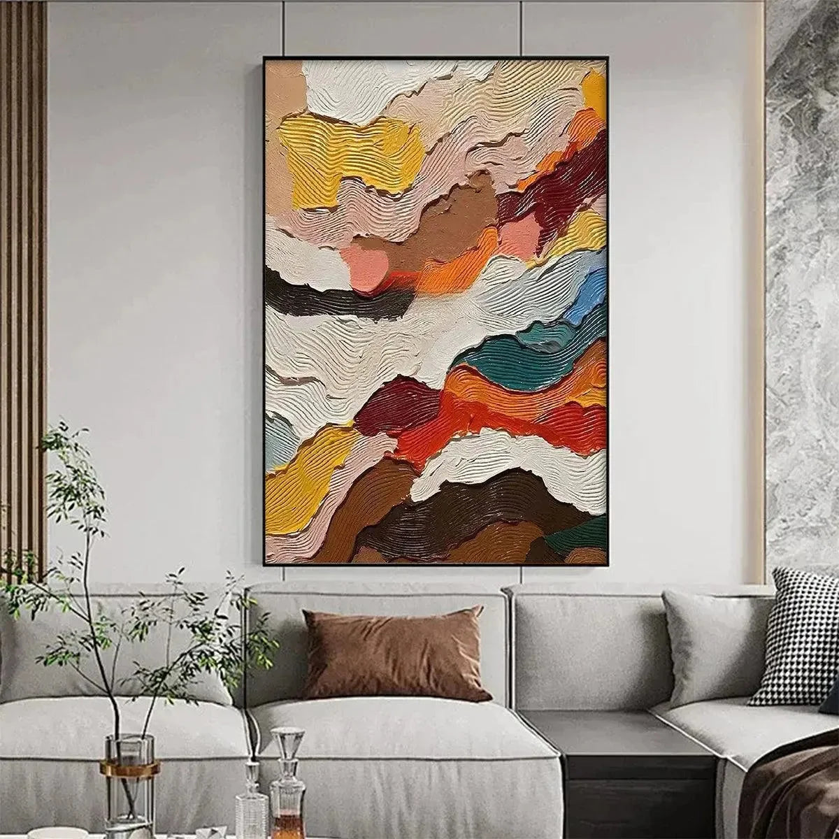ABSTRACT LANDSCAPE: Textured Colorful Vertical Impasto | multi-color palette, original oil on stretched canvas art