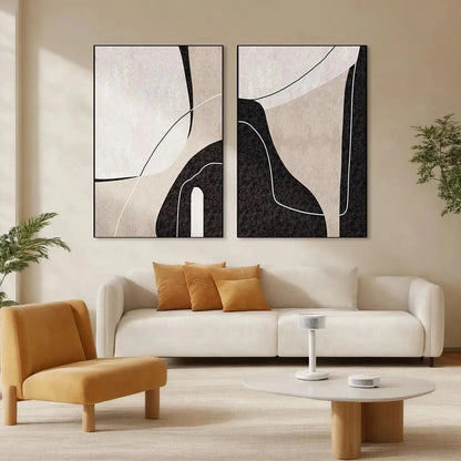ABSTRACT MINIMALIST DIPTYCH: Minimalist Set of 2 Vertical | Minimalist closeup, raised brushwork detail