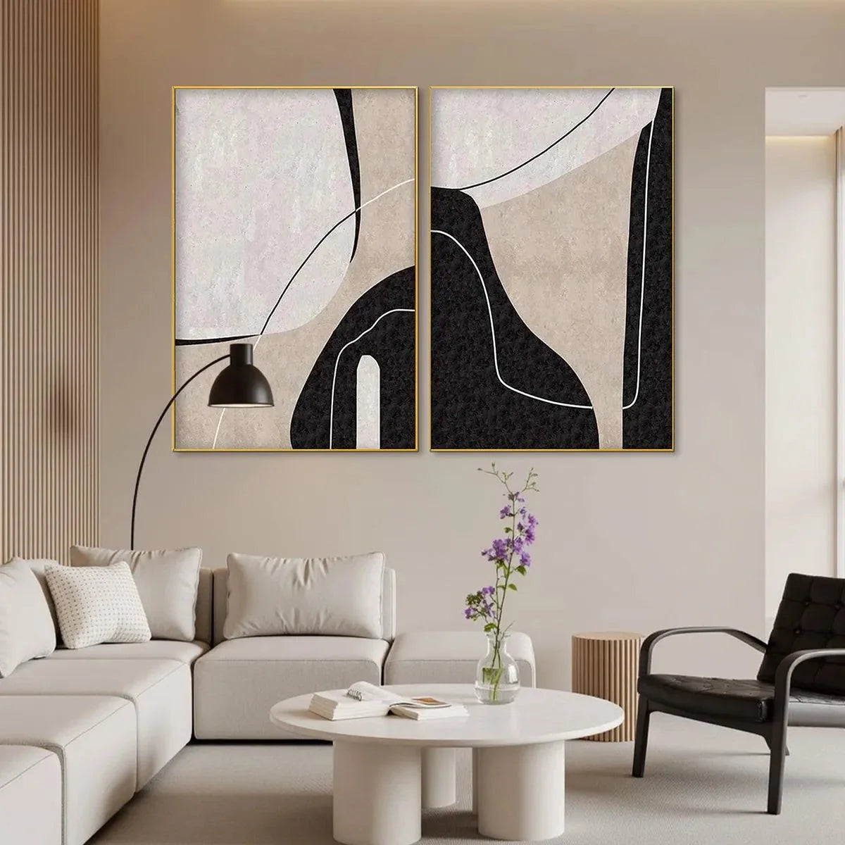 ABSTRACT MINIMALIST DIPTYCH: Minimalist Set of 2 Vertical | rolled canvas, ready for custom framing