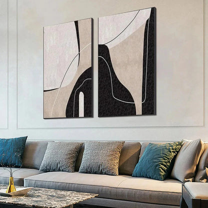 ABSTRACT MINIMALIST DIPTYCH: Minimalist Set of 2 Vertical | black frame version on white wall