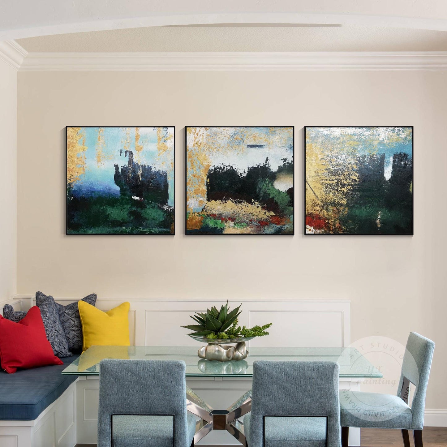 Abstract Mountain Forest Painting Set: Textured Hunter Green Landscape Canvas Ar #2