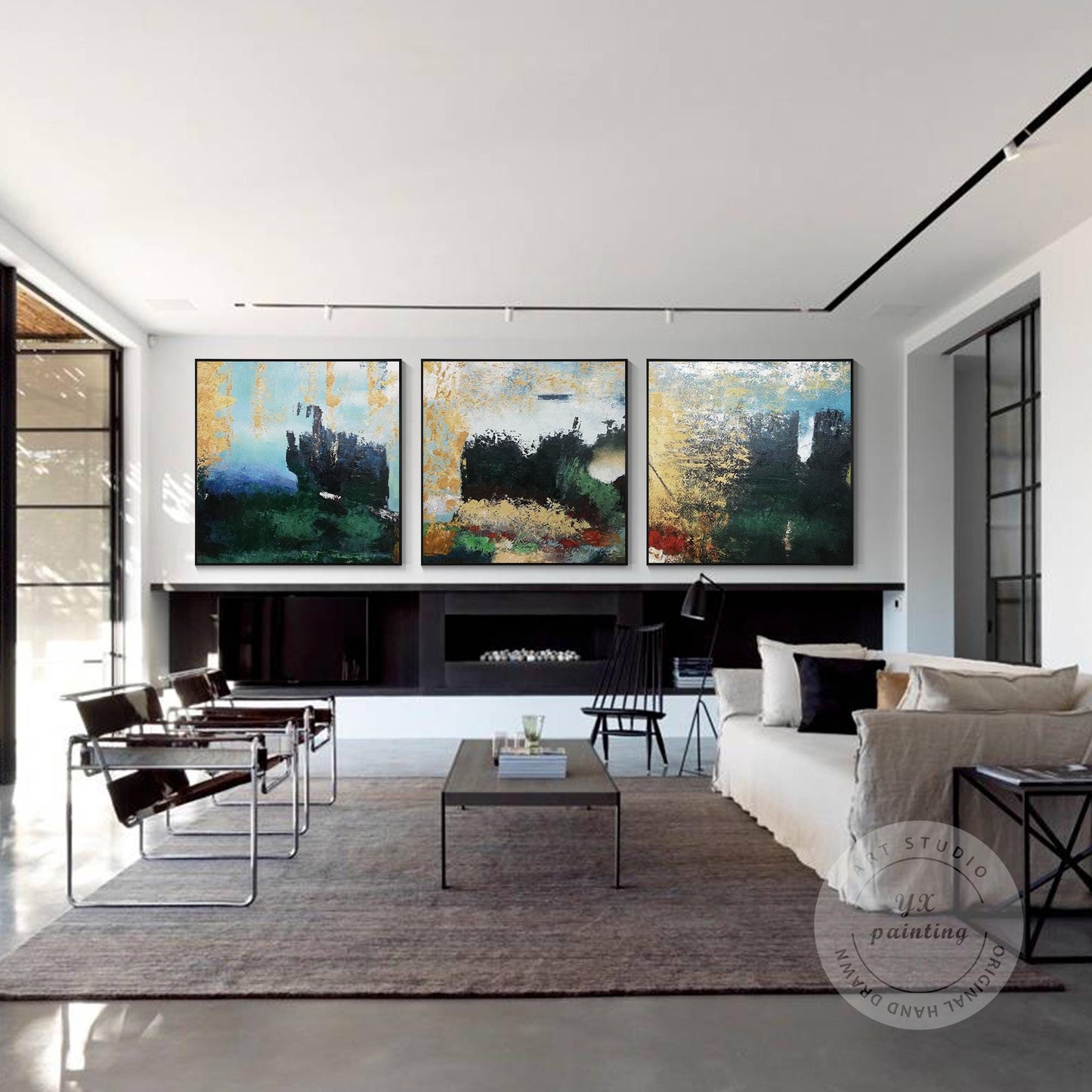 Abstract Mountain Forest Painting Set: Textured Hunter Green Landscape Canvas Ar #4