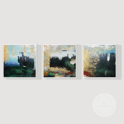 Abstract Mountain Forest Painting Set: Textured Hunter Green Landscape Canvas Ar #7