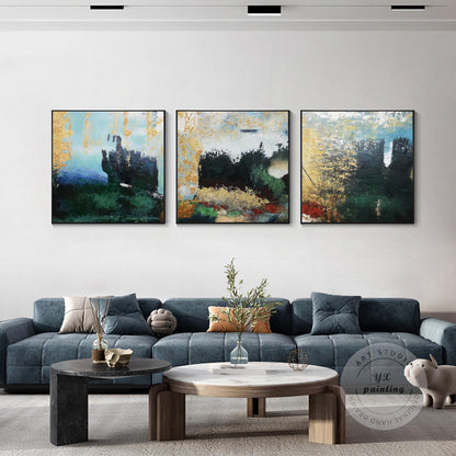 Abstract Mountain Forest Painting Set: Textured Hunter Green Landscape Canvas Ar #1
