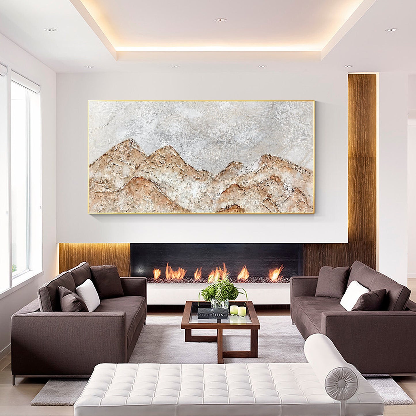Abstract Mountain Landscape Painting: Brown Gray Texture, Large Canvas Wall Art #2