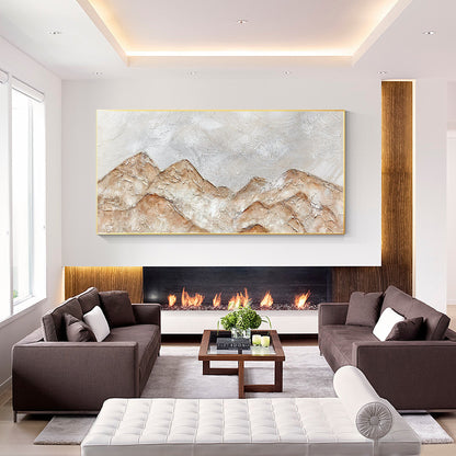 Abstract Mountain Landscape Painting: Brown Gray Texture, Large Canvas Wall Art #2