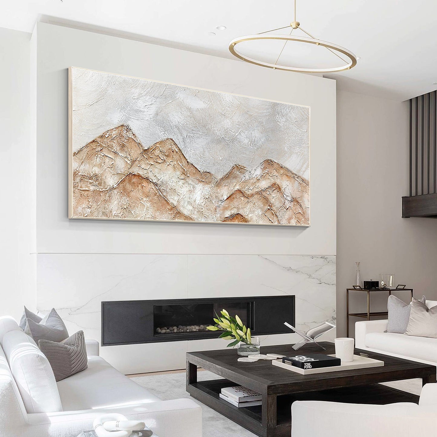 Abstract Mountain Landscape Painting: Brown Gray Texture, Large Canvas Wall Art #3