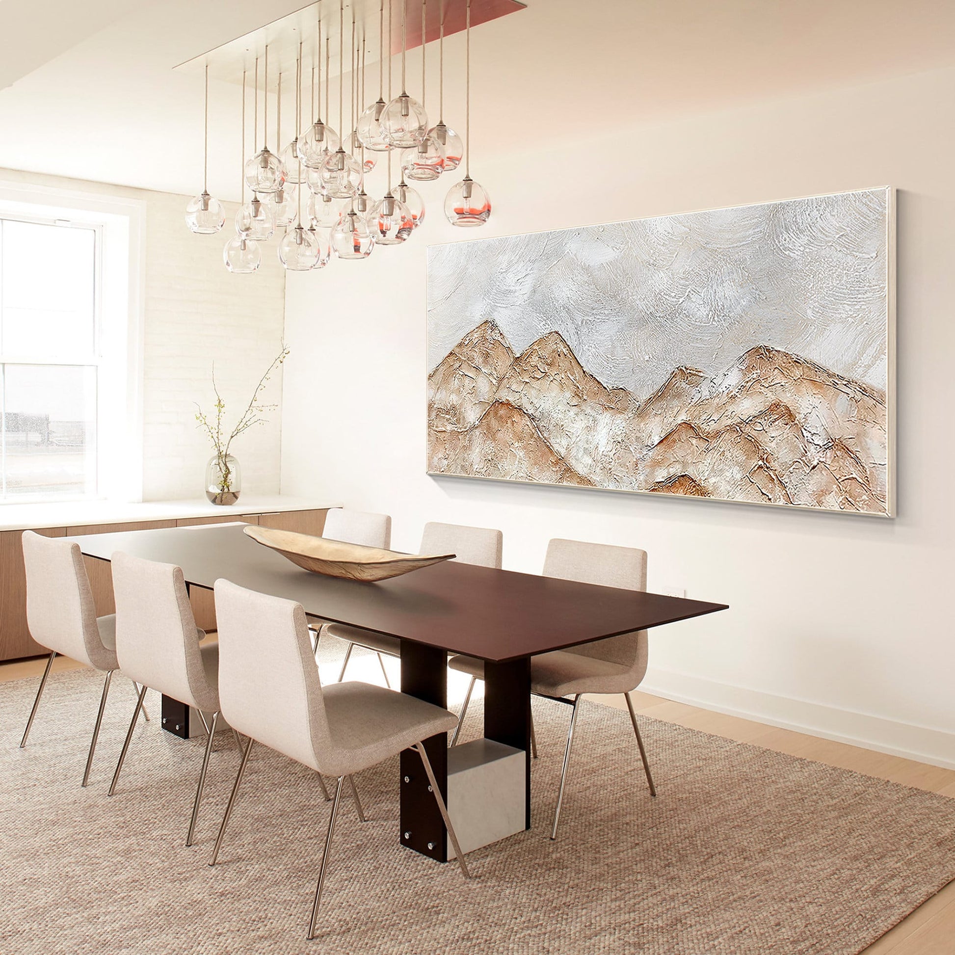 Abstract Mountain Landscape Painting: Brown Gray Texture, Large Canvas Wall Art #5