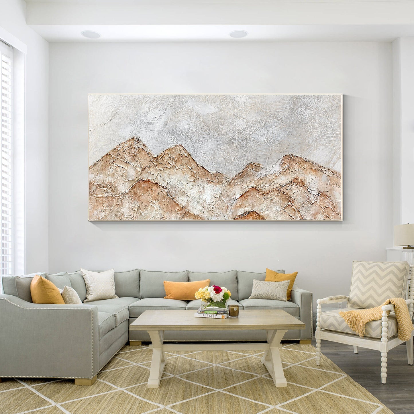 Abstract Mountain Landscape Painting: Brown Gray Texture, Large Canvas Wall Art #6