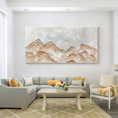 Abstract Mountain Landscape Painting: Brown Gray Texture, Large Canvas Wall Art #6
