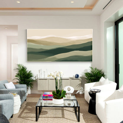 Abstract Mountain Painting: Beige & Green Landscape Canvas Art #3