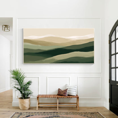 Abstract Mountain Painting: Beige & Green Landscape Canvas Art #4