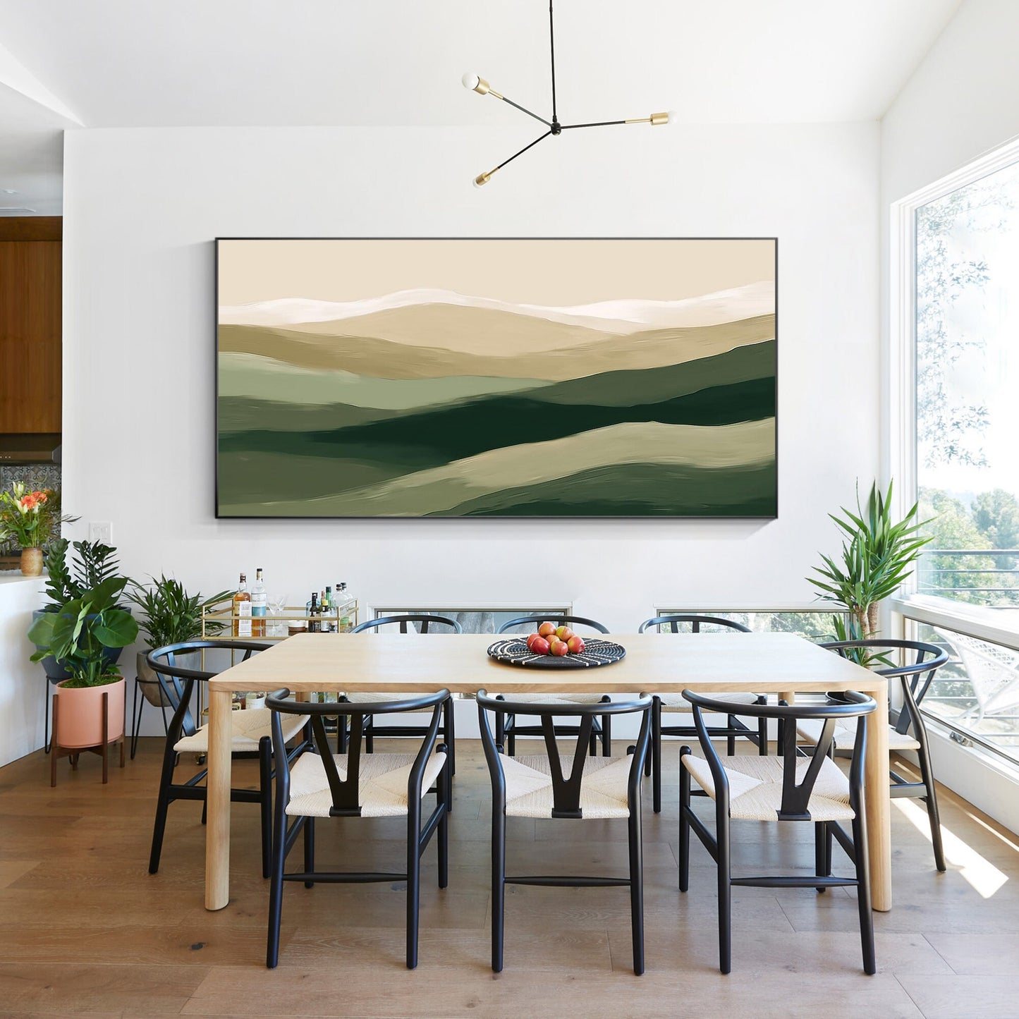 Abstract Mountain Painting: Beige & Green Landscape Canvas Art #5
