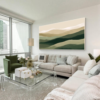 Abstract Mountain Painting: Beige & Green Landscape Canvas Art #6