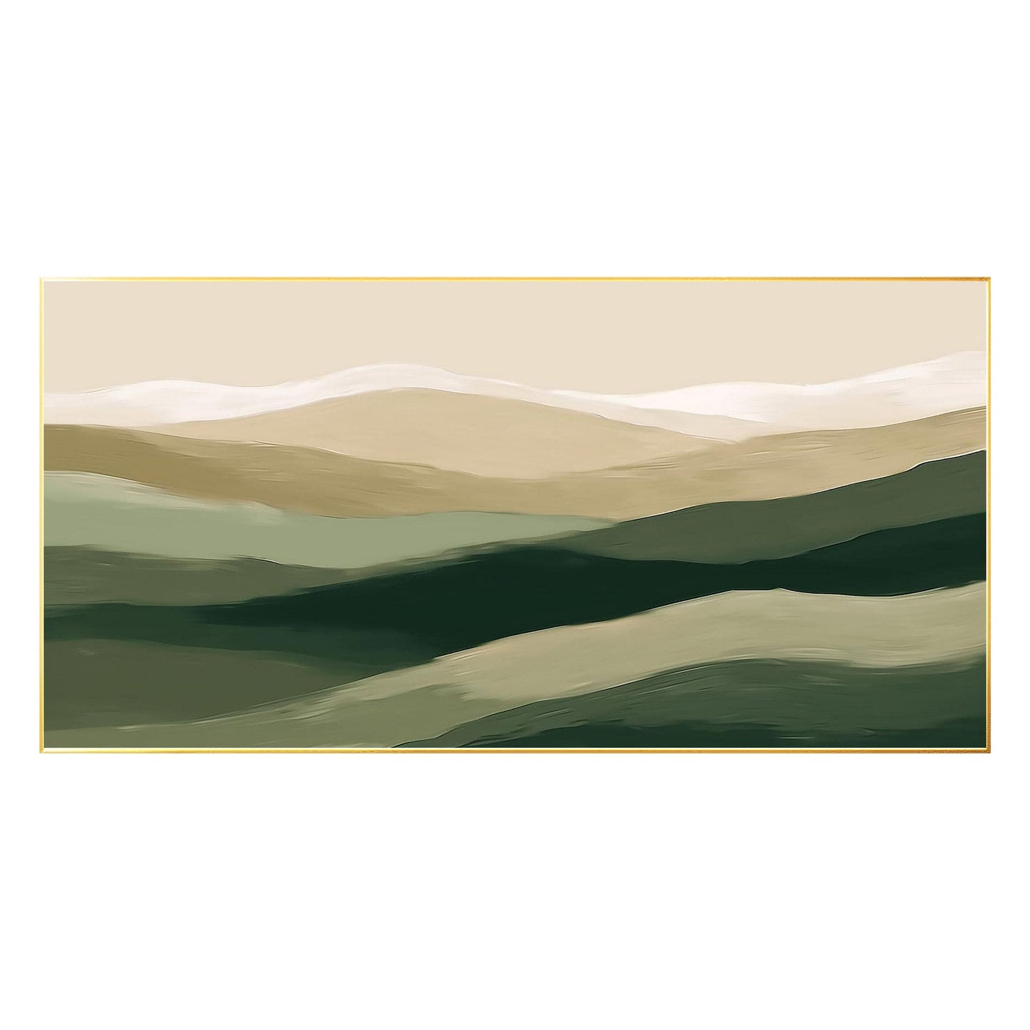 Abstract Mountain Painting: Beige & Green Landscape Canvas Art #8